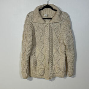 Azteca Trading Co Wool Cable Knit Zip Up Cardigan Sweater Women’s M Cream